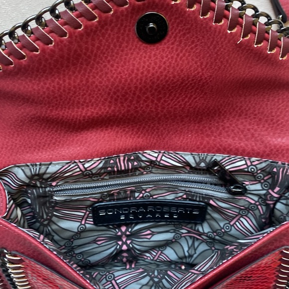 SONDRA ROBERTS SQUARED Flap Purse, Rusty Red, Adjustable Strap Inside Zip Pocket - Picture 5 of 13